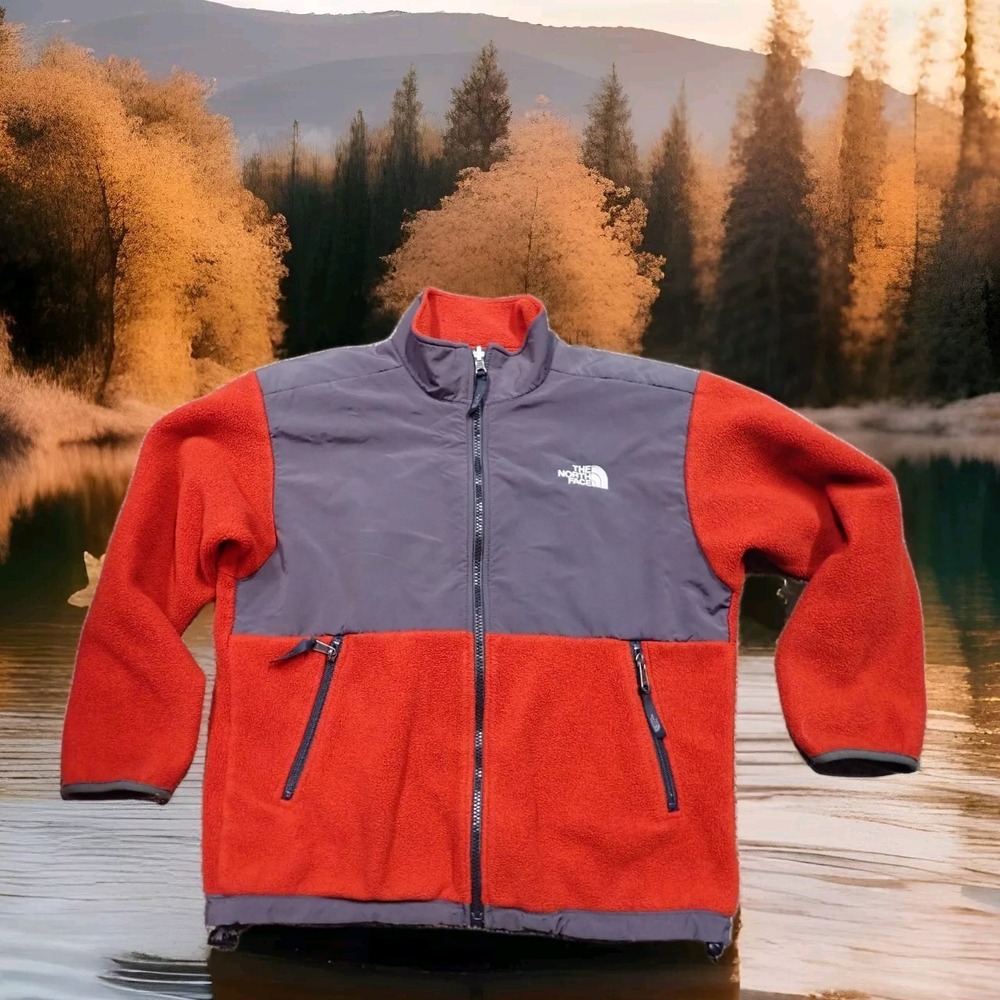 The North Face Denali Fleece Jacket Youth Large Red Grey Excellent Polartec Zip